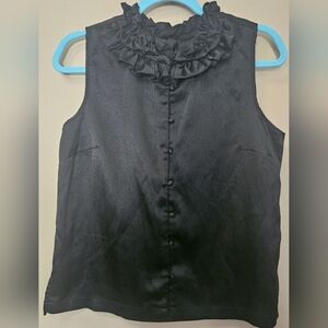 George Women's Size M Ruffled Neck Sleeveless Button Down Top